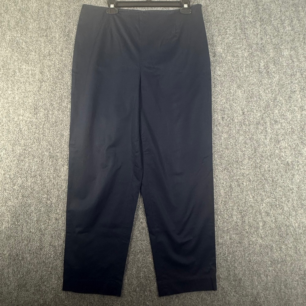 Talbots Stretch Pants Straight Leg Career Casual Navy Blue 14 Preppy side zipper